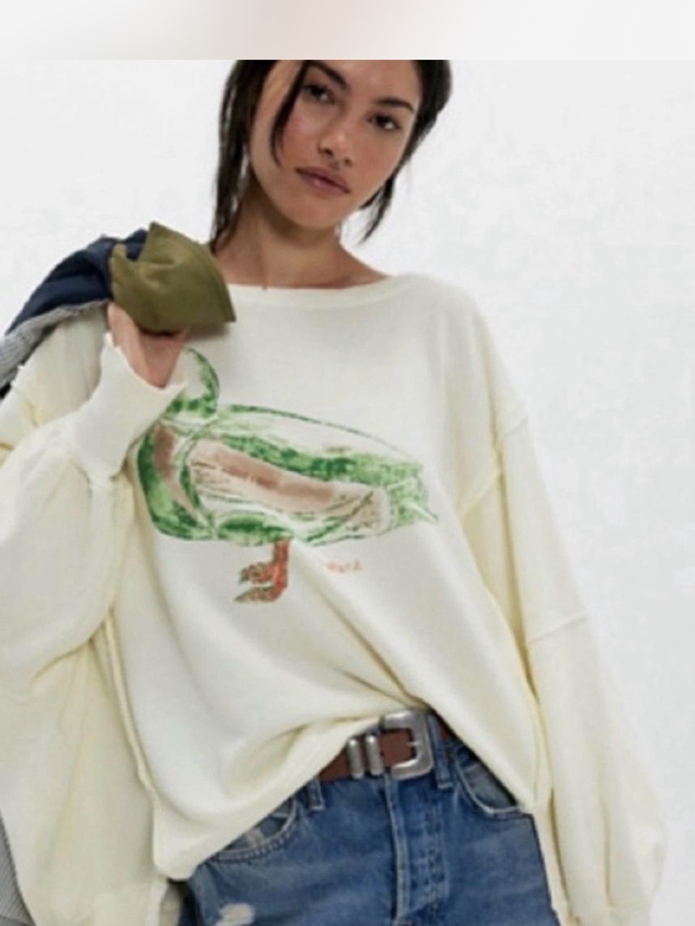 Free People Camden Mallard Duck Cream Oversized Sweatshirt